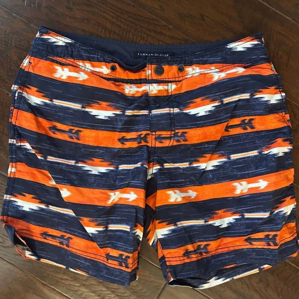 Tommy Hilfiger Tommy Hilfiger Shorts Mens XL Blue Geometric Beach Swim Trunks
